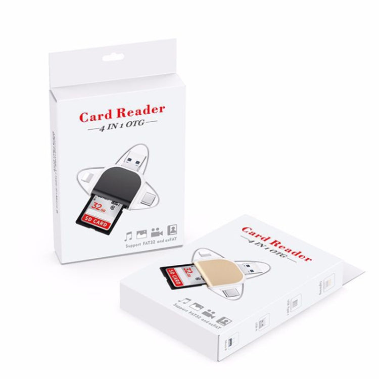 R015 USB2.0 & Micro USB+8Pin+Type-C 4 In 1 Card Reader Supports SD/TF Card(Rose Gold)