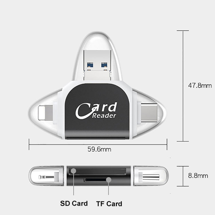 R015 USB2.0 & Micro USB+8Pin+Type-C 4 In 1 Card Reader Supports SD/TF Card(Rose Gold) - free shipping - PMC Jewellery - Order now!