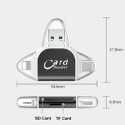 R015 USB2.0 & Micro USB+8Pin+Type-C 4 In 1 Card Reader Supports SD/TF Card(Rose Gold)