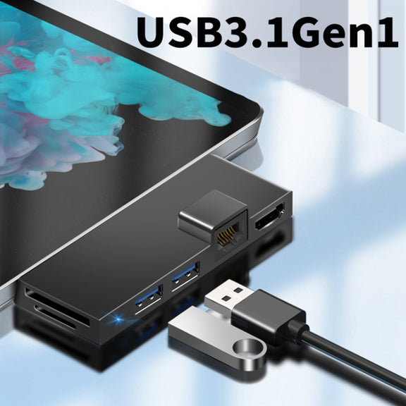 W05 8 In 1 USB3.1 Gne1 Ethernet RJ45 Converter For Surface Pro4/5/6(Black)
