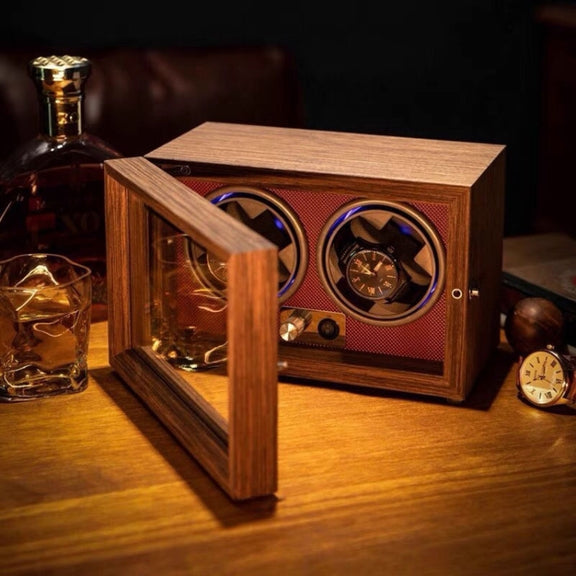 USB Automatic Mechanical Watch Shaker Watch Rotates Places Storage Box, Color: 2 Watches Red