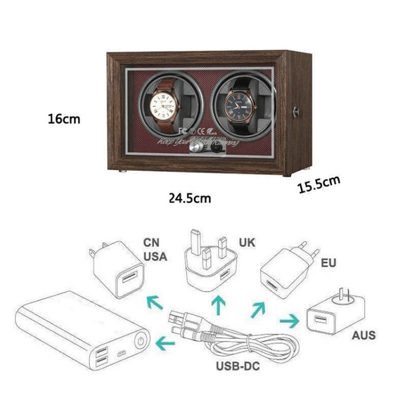 USB Automatic Mechanical Watch Shaker Watch Rotates Places Storage Box, Color: 2 Watches Red