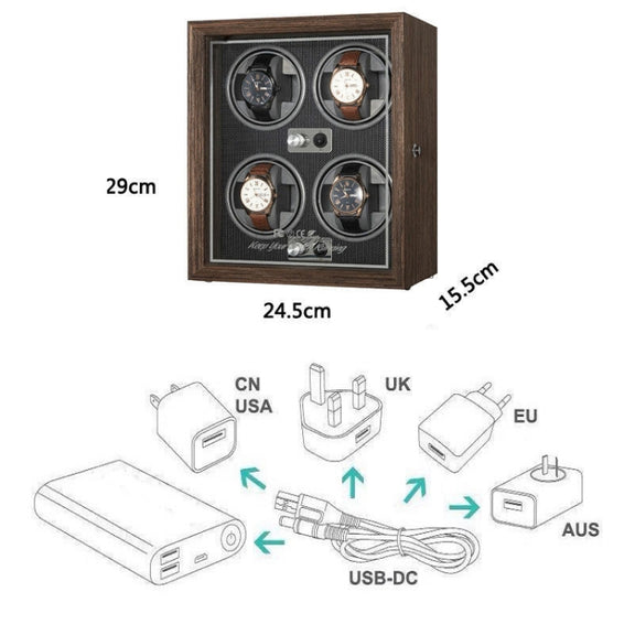 USB Automatic Mechanical Watch Shaker Watch Rotates Places Storage Box, Color: 4 Watches Black