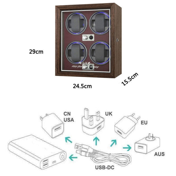 USB Automatic Mechanical Watch Shaker Watch Rotates Places Storage Box, Color: 4 Watches Red