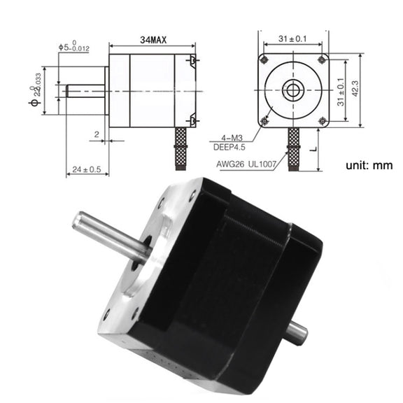 42BYGH34-1304B 1.3A 0.30N 3D Printer 42-Step Moto Dual Output Shaft Carving Machine