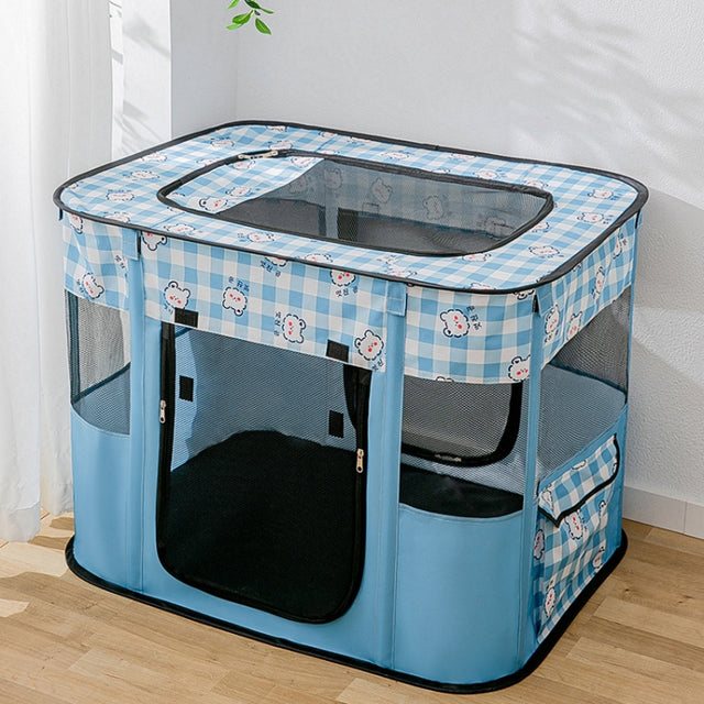 Rectangular Foldable Pet Fence Dog and Cat Litter Pet Delivery Room M(Blue Panda)