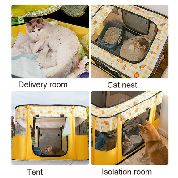 Rectangular Foldable Pet Fence Dog and Cat Litter Pet Delivery Room M(Blue Panda)