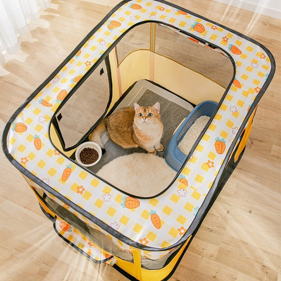 Rectangular Foldable Pet Fence Dog and Cat Litter Pet Delivery Room M(Blue Panda)