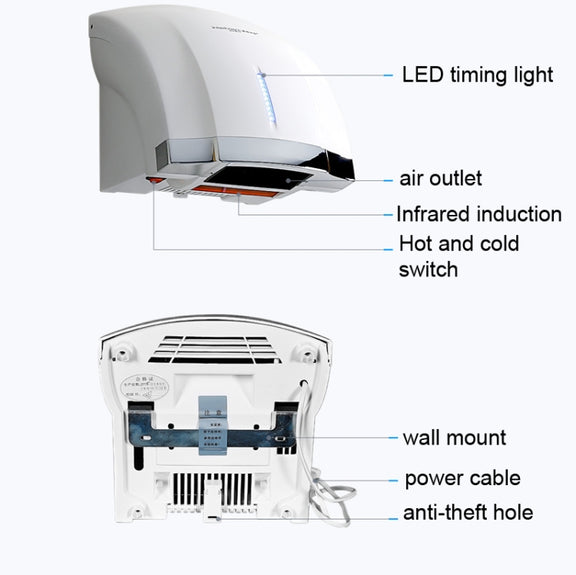 Interhasa  220V 1800W Hot and Cold Switching Electric Hand Dryer,Model: A1002 Gold,CN Plug