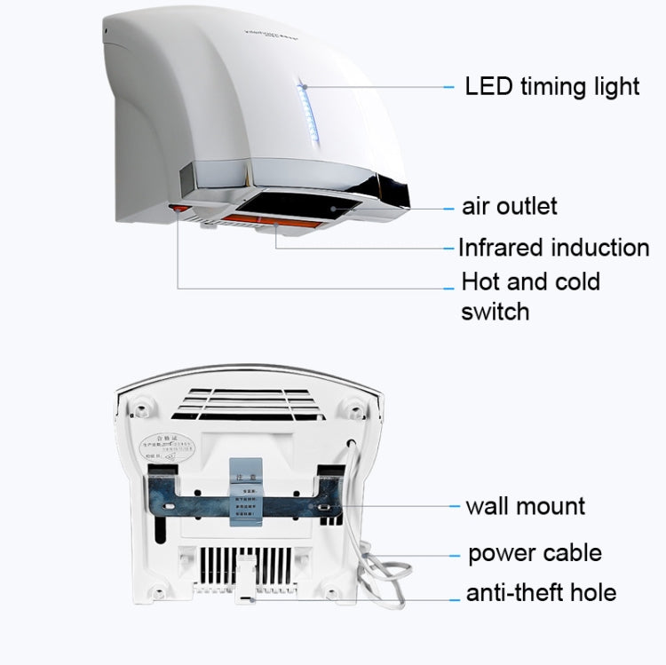 Interhasa  220V 1800W Hot and Cold Switching Electric Hand Dryer,Model: A1003 Silver���CN Plug