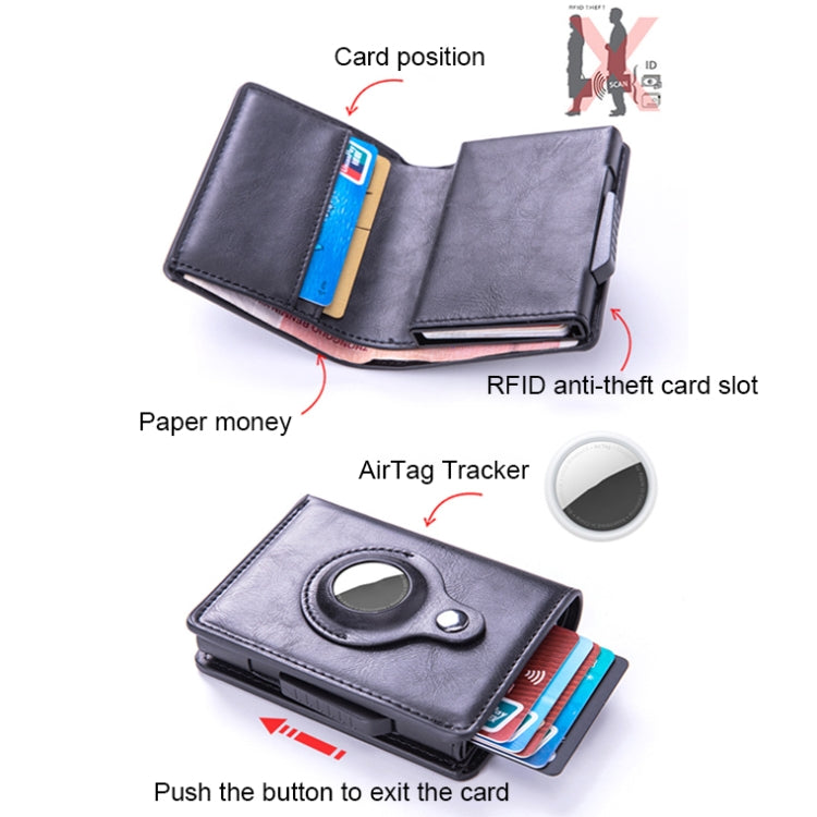 X-80 RFID Anti-theft Brushed Leather Card Holder For AirTag(Coffee) - Wallet Series by PMC TechLife | Online Shopping South Africa | PMC TechLife