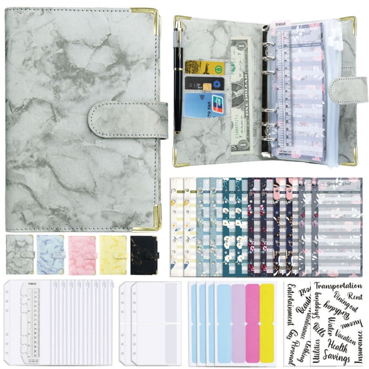 A6 Binder Budget Book Marbled Notebook PU Leather Binder(Gray) - free shipping - PMC Jewellery - Order now!