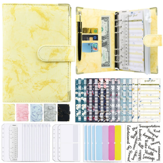A6 Binder Budget Book Marbled Notebook PU Leather Binder(Yellow) - free shipping - PMC Jewellery - Order now!
