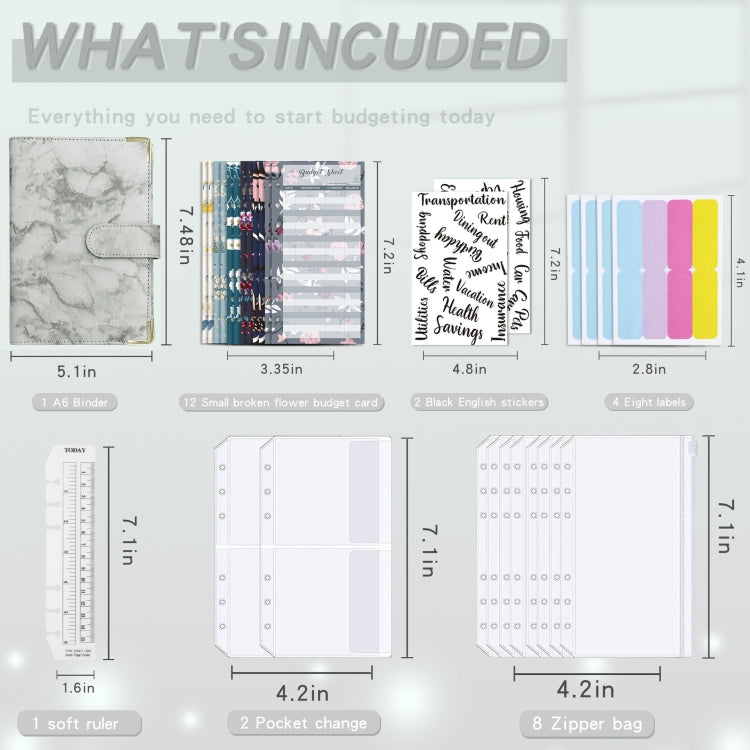 A6 Binder Budget Book Marbled Notebook PU Leather Binder(Gray) - free shipping - PMC TechLife - Order now!