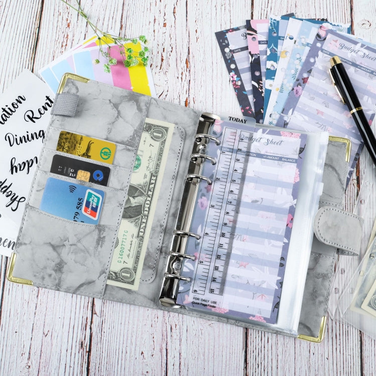A6 Binder Budget Book Marbled Notebook PU Leather Binder(Blue -Purple) - Notebooks by null | Online Shopping South Africa | PMC TechLife | Buy Now Pay Later Mobicred