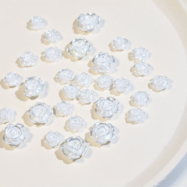 SP0473 30Pcs/Pack 3D Camellia Nail Art Decorative Rhinestones(Silver White)