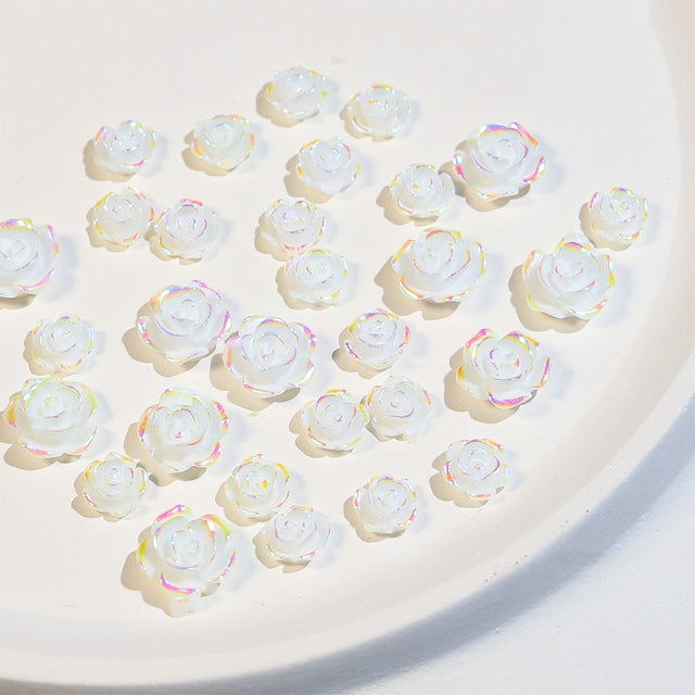 SP0473 30Pcs/Pack 3D Camellia Nail Art Decorative Rhinestones(Colorful White)