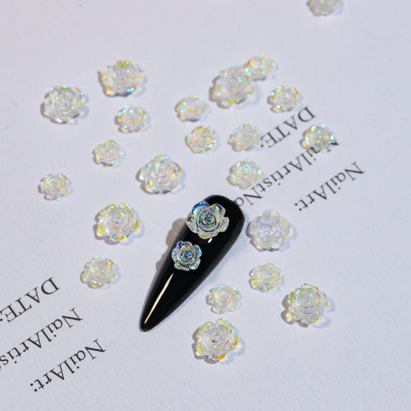 SP0473 30Pcs/Pack 3D Camellia Nail Art Decorative Rhinestones(Colorful White)