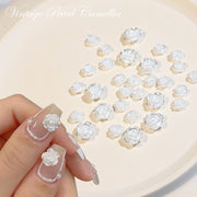 SP0473 30Pcs/Pack 3D Camellia Nail Art Decorative Rhinestones(Silver White)