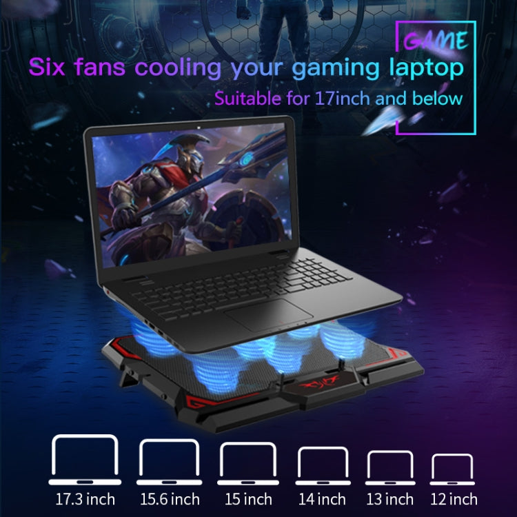 CoolCold  17inch Gaming Laptop Cooler Six Fan Two USB Port 2600RPM Laptop Cooling Pad( Black Red) - free shipping - PMC Jewellery - Order now!