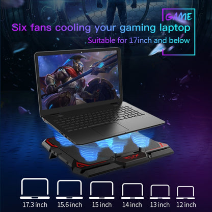 CoolCold  17inch Gaming Laptop Cooler Six Fan Two USB Port 2600RPM Laptop Cooling Pad( Black Red) - free shipping - PMC Jewellery - Order now!