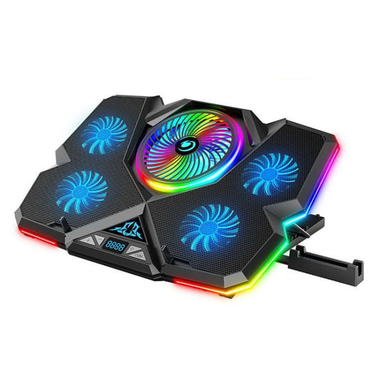 CoolCold  Five Fans 2 USB Ports Laptop Cooler Gaming Notebook Cool Stand,Version: Touch Symphony Blue - free shipping - PMC Jewellery - Order now!