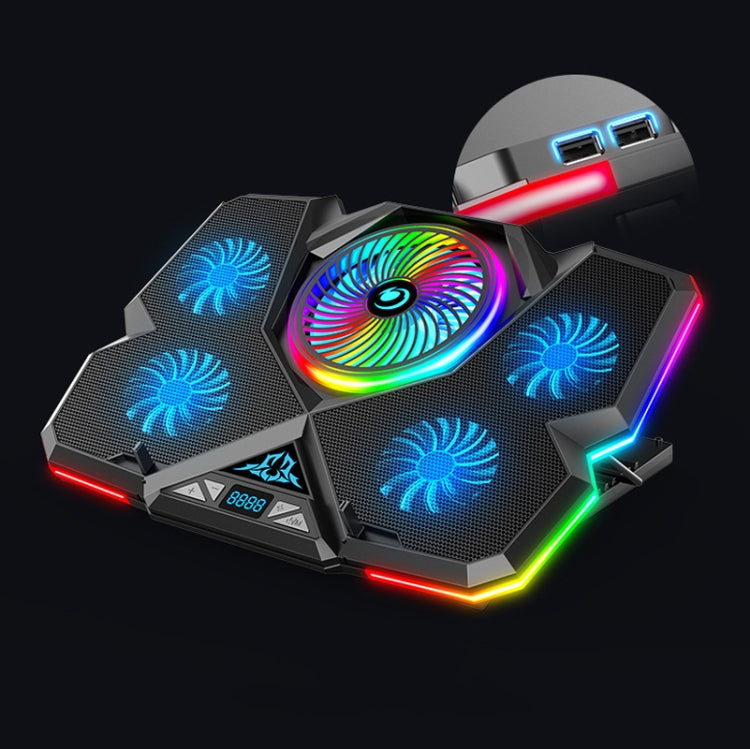 CoolCold  Five Fans 2 USB Ports Laptop Cooler Gaming Notebook Cool Stand,Version: Touch Symphony Blue - free shipping - PMC Jewellery - Order now!