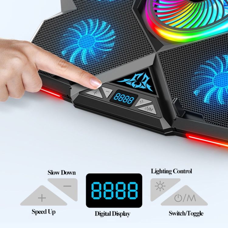 CoolCold  Five Fans 2 USB Ports Laptop Cooler Gaming Notebook Cool Stand,Version: Touch Symphony Blue - free shipping - PMC TechLife - Order now!