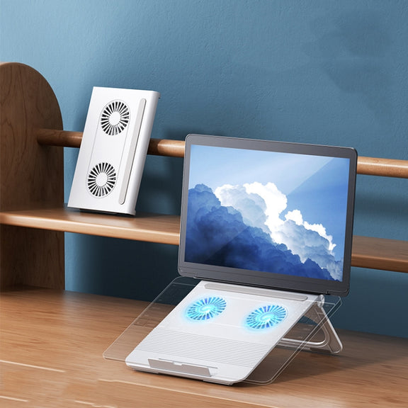 D33  2 Fan Laptop Cooling Bracket Folding Portable Liftable Tablet Bracket(White)