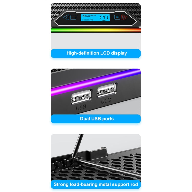 ICE COOREL K15 6-Fans Adjustable LCD Screen Laptop Stand Radiator With RGB Atmosphere Light(Black) - Cooling Pads by ICE COOREL | Online Shopping South Africa | PMC Jewellery | Buy Now Pay Later Mobicred