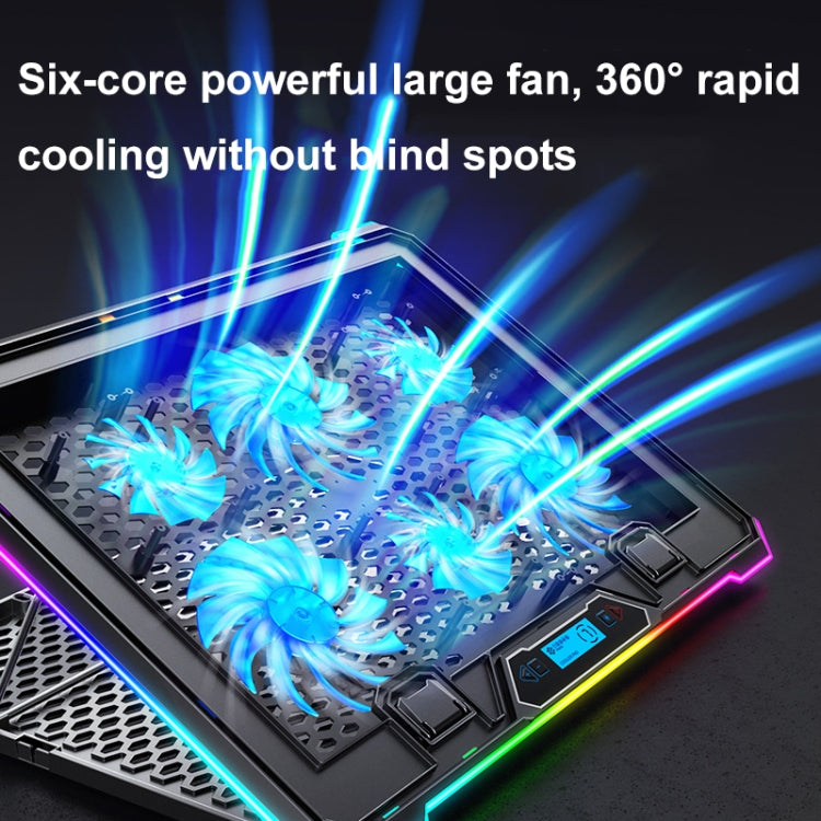 ICE COOREL K15 6-Fans Adjustable LCD Screen Laptop Stand Radiator With RGB Atmosphere Light(Black) - Cooling Pads by ICE COOREL | Online Shopping South Africa | PMC Jewellery | Buy Now Pay Later Mobicred