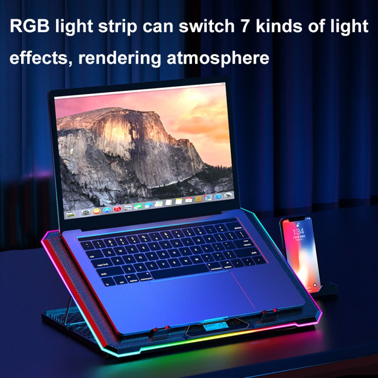ICE COOREL K15 6-Fans Adjustable LCD Screen Laptop Stand Radiator With RGB Atmosphere Light(Black) - Cooling Pads by ICE COOREL | Online Shopping South Africa | PMC Jewellery | Buy Now Pay Later Mobicred