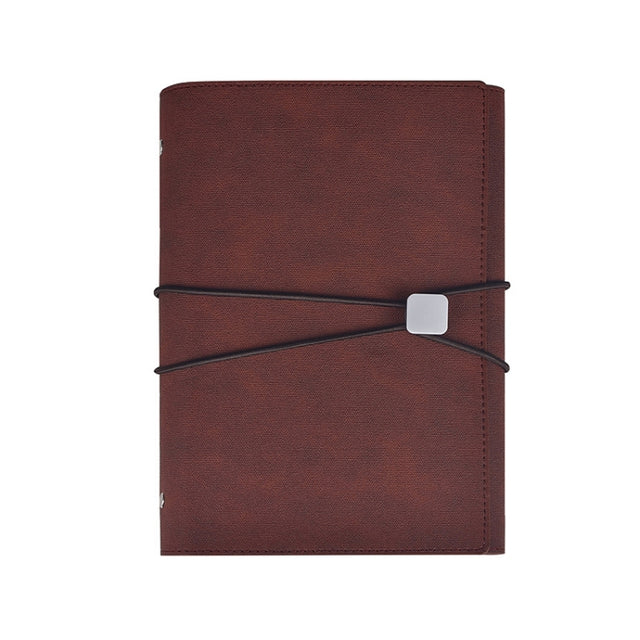 A5 Business Loose-leaf Notebook Office Stationery Leather PU Notepad(Red Brown)