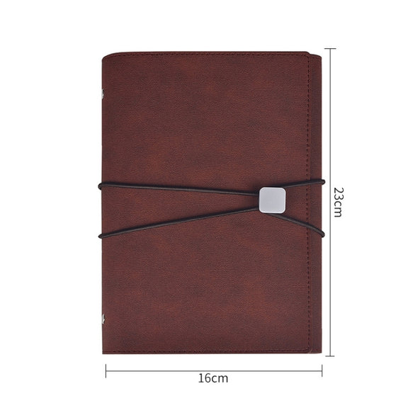 A5 Business Loose-leaf Notebook Office Stationery Leather PU Notepad(Light Coffee)