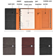 A5 Business Loose-leaf Notebook Office Stationery Leather PU Notepad(Deep Gray)