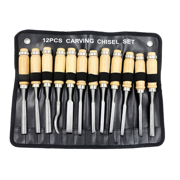 12 PCS / Set Knife Carving Knife Woodworking Chisel Root Carving Wood Carving Tools