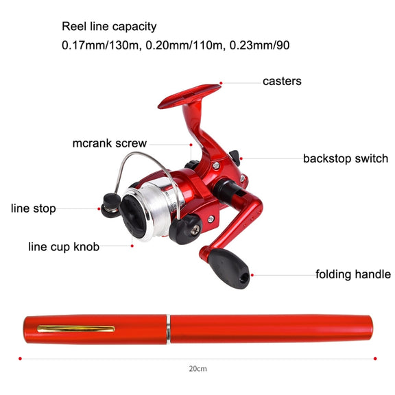LEO Pen Type Fishing Rod & Spinning Wheel Fishing Reel Portable Pocket Fishing Gear(H8022G Gold)