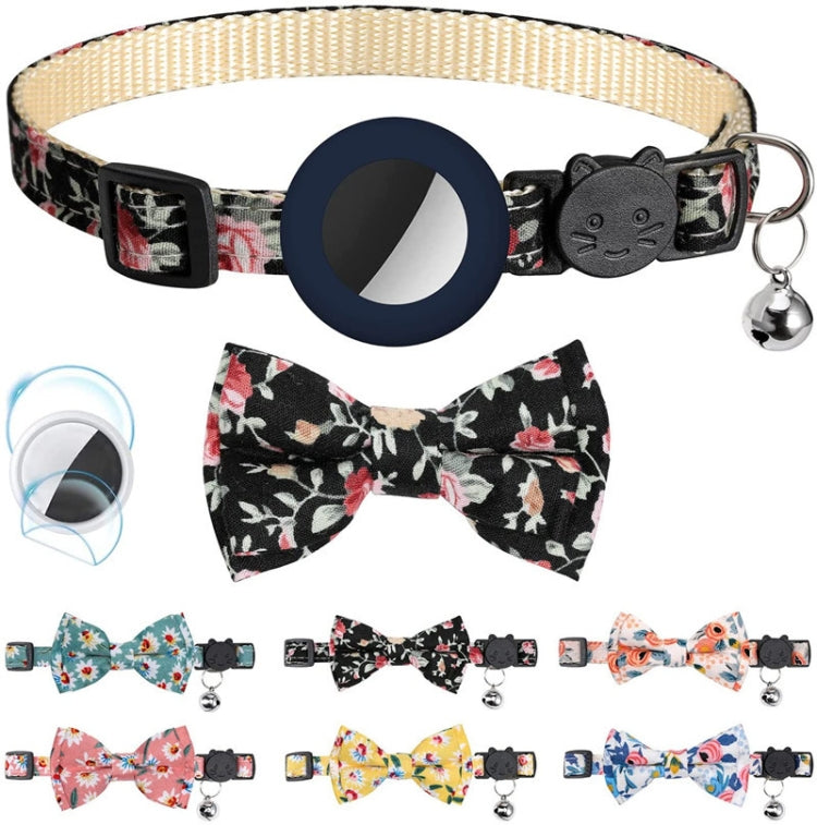 Anti-Lost Printed Bow Pet Collar with Bell for AirTag(Blue)