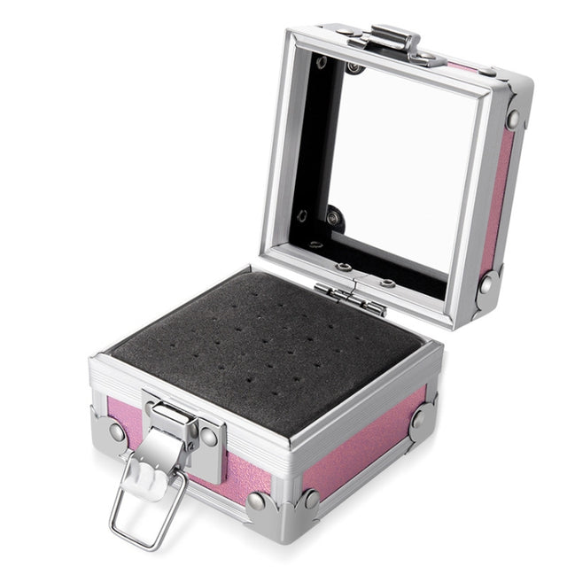 Nail Polishing Head 25 Holes Display Stand Dustproof Storage Box(Pink)