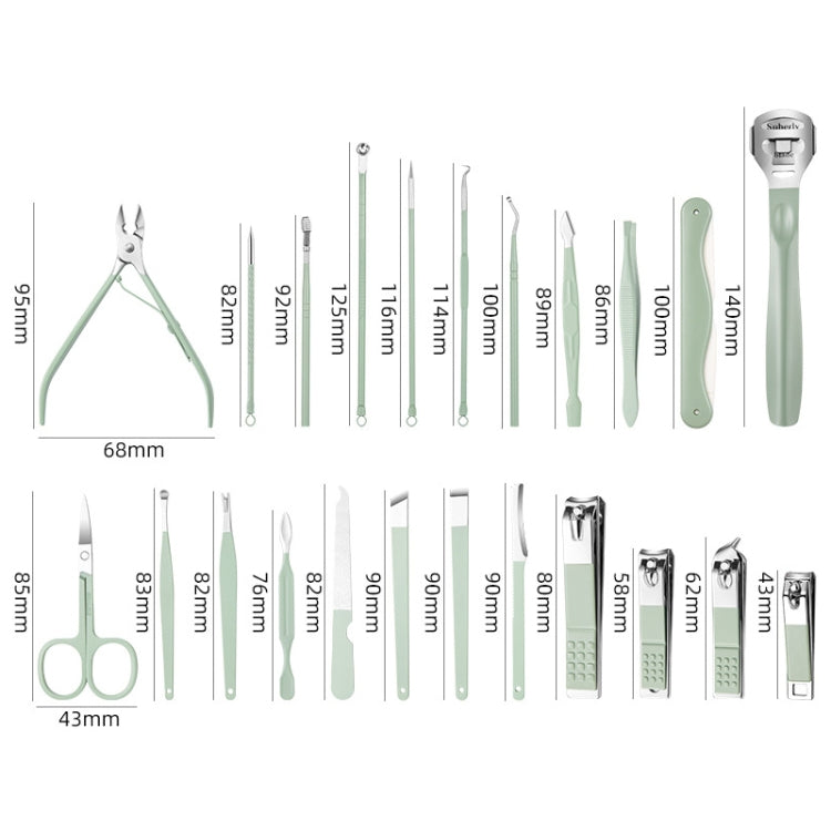 Stainless Steel Nail Clipper Nail Art Tool Set, Color: 22 PCS/Set (Green)