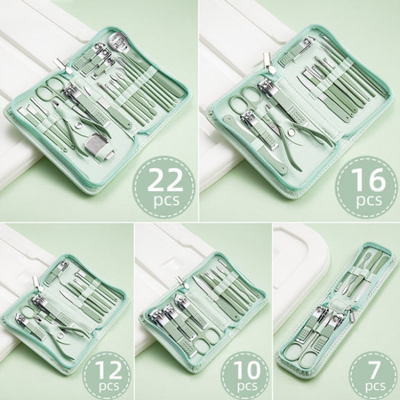 Stainless Steel Nail Clipper Nail Art Tool Set, Color: 10 PCS/Set (Green)
