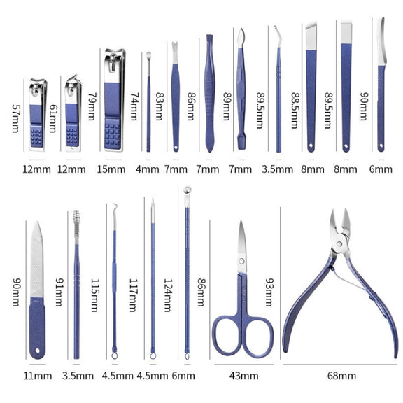 Stainless Steel Nail Clipper Nail Art Tool Set, Color: 18 PCS/Set (Blue)
