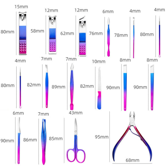 15 PCS/Set Stainless Steel Bright Beauty Nail Clipper Trimming Set