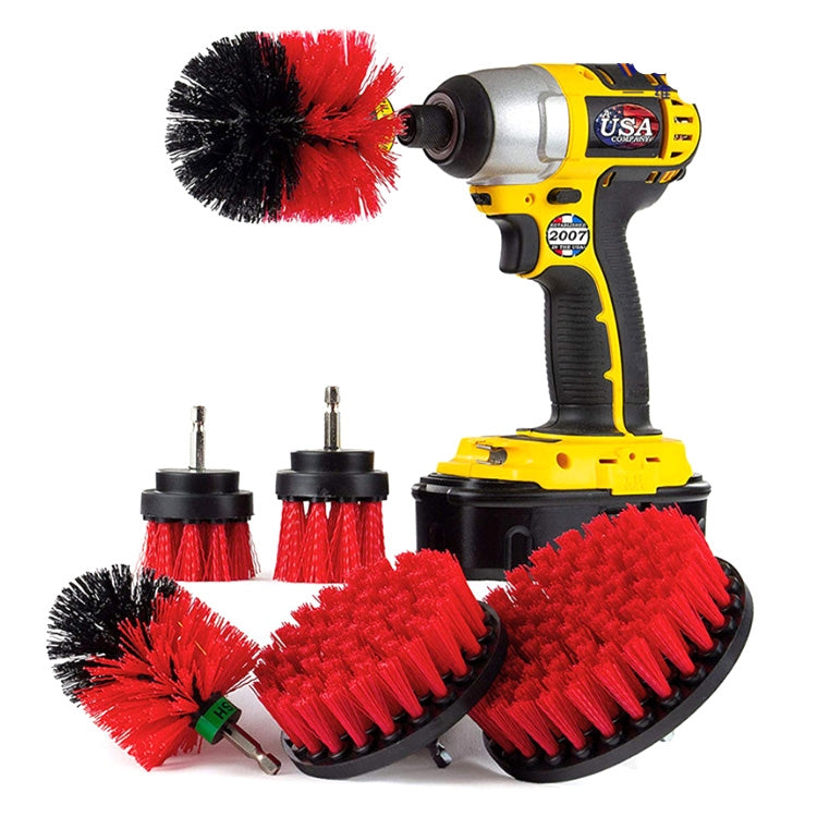 6 PCS / Set Electric Drill Head Car Tire Floor Crevice Cleaning Brush(Red) - free shipping - PMC Jewellery - Order now!