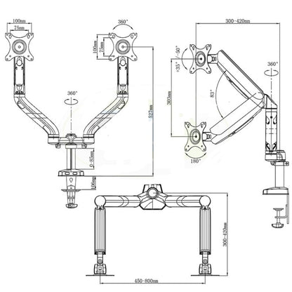 KALOC Computer Monitor Desktop Double Screen Air Pressure Lifting Bracket - free shipping - PMC Jewellery - Order now!