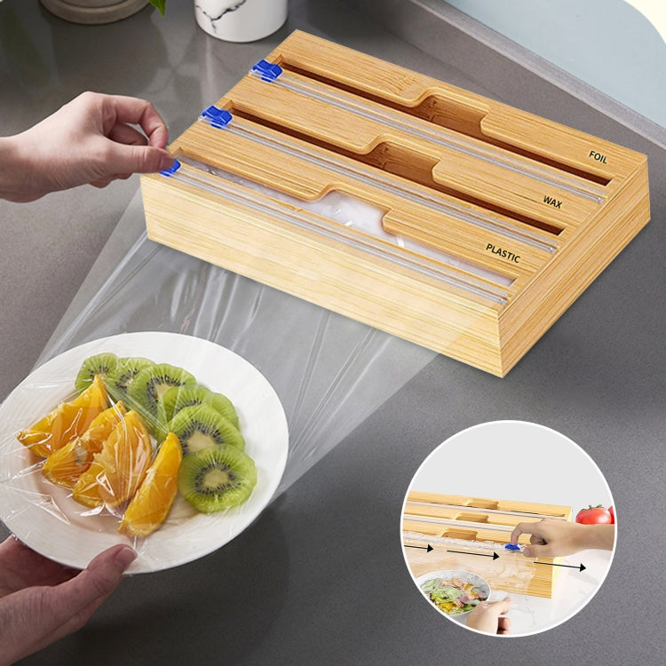 Aluminum Foil Wrap Dispenser Wood Storage Box for Kitchen Drawer,Style: Three Slots - Shelf by PMC TechLife | Online Shopping South Africa | PMC TechLife