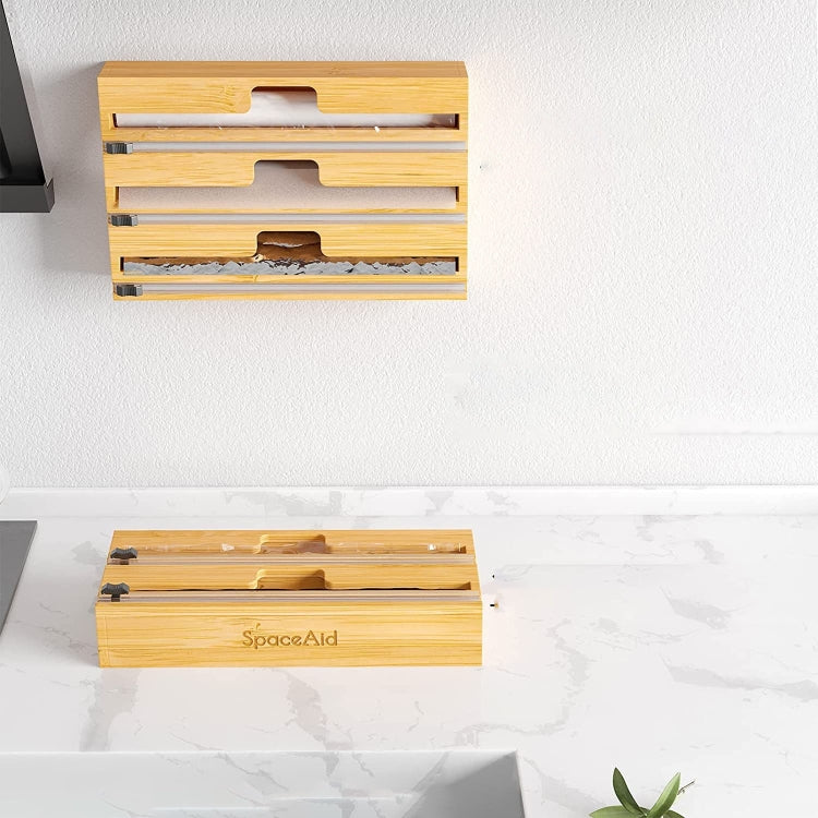 Aluminum Foil Wrap Dispenser Wood Storage Box for Kitchen Drawer,Style: Three Slots - Shelf by PMC TechLife | Online Shopping South Africa | PMC TechLife