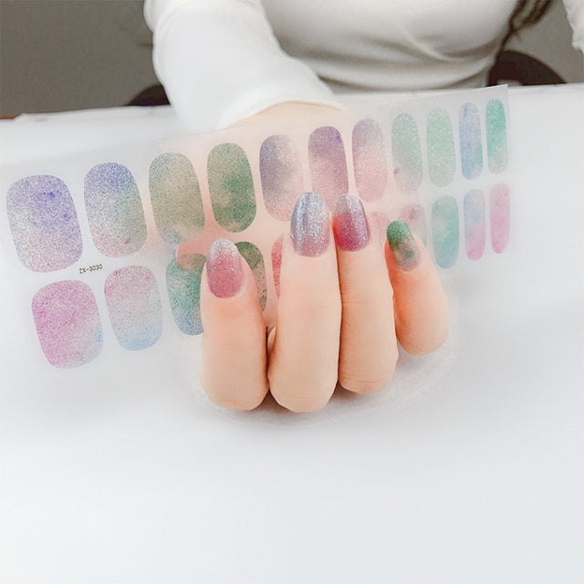 22 Fingers Shiny Onion Powder Starry Water-resistant Nail Sticker(ZX-3030)