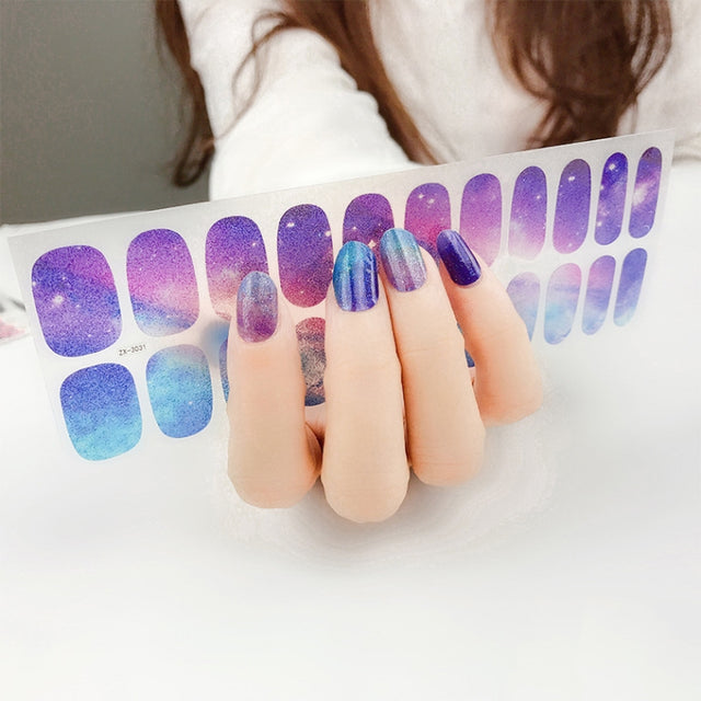 22 Fingers Shiny Onion Powder Starry Water-resistant Nail Sticker(ZX-3031)