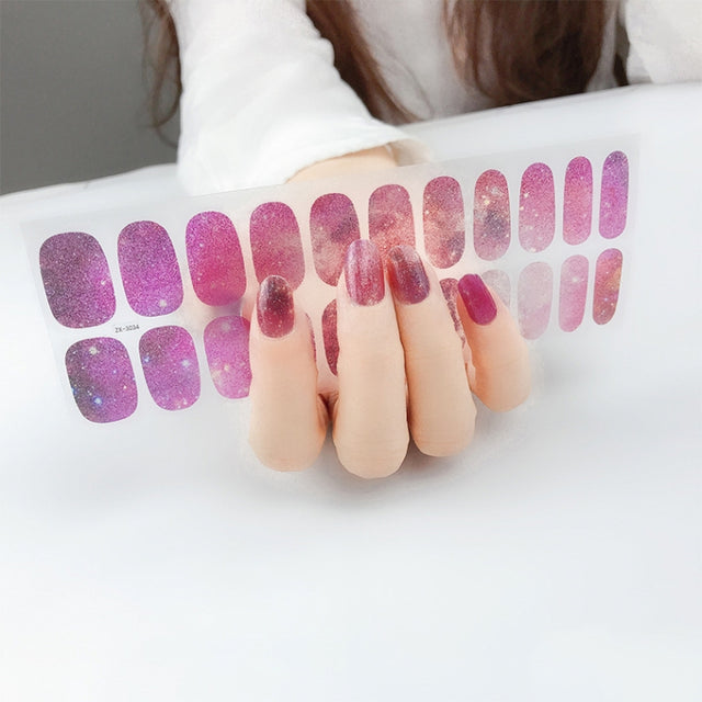 22 Fingers Shiny Onion Powder Starry Water-resistant Nail Sticker(ZX-3034)